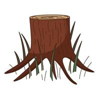 A stump of a tree. Forest, nature. Decorative element with an outline. Doodle, hand-drawn. Flat design. Color vector illustration. Isolated on a white background.