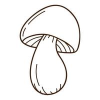 Forest mushroom with a cap, black birch. A symbol of the forest, autumn, and harvest. Design element with outline. Doodle, hand-drawn. Flat design. Black white vector illustration. Isolated on white