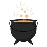 A witch's cauldron with a boiling potion. Halloween. Flat cartoon style vector