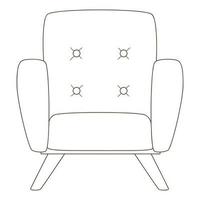 An empty chair. Front view. An interior item. Home furniture. Design element with outline. Doodle, hand-drawn. Black white vector illustration. Isolated on a white background