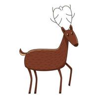 A simple cute deer. Forest wild mammal animal. Decorative element with an outline. Doodle, hand-drawn. Flat design. Color vector illustration. Isolated on a white background.