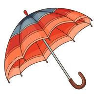 Open blue-red umbrella. Design element with outline. Autumn theme. Doodle, hand-drawn. Flat design. Color vector illustration. Isolated on a white background.