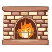 chimenea de ladrillo con fuego ardiente. hogar acogedor, símbolo del otoño. elemento de diseño con contorno. garabato, dibujado a mano. diseño plano. ilustración vectorial de color. Aislado en un fondo blanco. vector