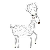 A simple cute deer. Forest wild mammal animal. Decorative element with an outline. Doodle, hand-drawn. Black white vector illustration. Isolated on a white background