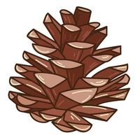 A pine cone. A symbol of the forest, autumn, and harvest. Botanical design element with outline. Doodle, hand-drawn. Flat design. Color vector illustration. Isolated on a white background.