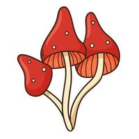 Abstract mushrooms, toadstool, fly agaric. A symbol of the forest, autumn, and harvest. Botanical design element with outline. Doodle, hand-drawn. Flat. Color vector illustration. Isolated on white