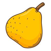 Yellow pear. Ripe fruit. A symbol of autumn, harvest. Design element with outline. Doodle, hand-drawn. Flat design. Color vector illustration. Isolated on a white background.