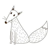 A simple cute fox. A forest wild mammal. Decorative element with an outline. Doodle, hand-drawn. Black white vector illustration. Isolated on a white background