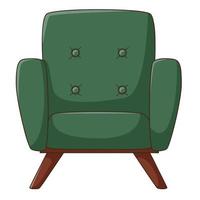 An empty green chair. Front view. An interior item. Home furniture. Design element with outline. Doodle, hand-drawn. Flat design. Color vector illustration. Isolated on a white background.