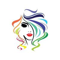 woman face with colorful hair line art logo vector