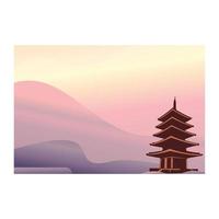 illustration shrine pagoda background vector, pink background vector