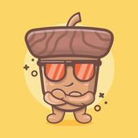 cute acorn character mascot with cool expression isolated cartoon in flat style design vector