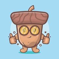 cute acorn character mascot with thumb up hand gesture isolated cartoon in flat style design vector