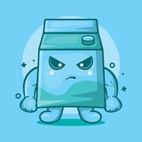 milk box character mascot with angry expression isolated cartoon in flat style design vector