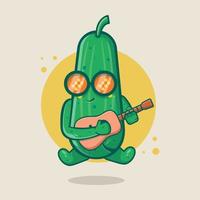 cool cucumber character mascot playing guitar isolated cartoon in flat style design vector