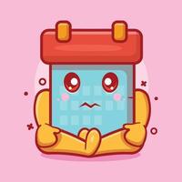 funny calendar character mascot with sad expression hand isolated cartoon in flat style design