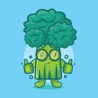 Cute broccoli vegetable character mascot with thumb up hand gesture isolated cartoon in flat style design vector