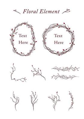 Set of hand drawn dried twigs floral elements