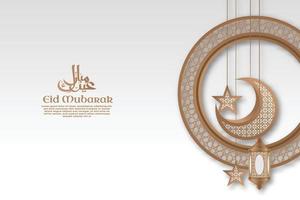 plantilla de eid mubarak blanca y simple con marco de círculo realista vector