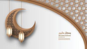 Islamic Realistic Ramadan Kareem Background with ornament hanging in top frame Premium Vector