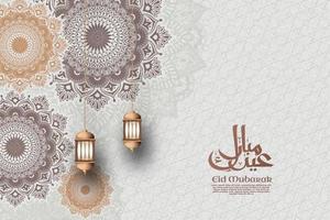 plantilla de eid mubarak estilo de efecto de papel retro y mandala vector