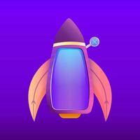 Game ui interface screen panel in the shape of a rocket for buttons or greetings. UI design for mobile app in the form of a spaceship. Cartoon vector illustration.