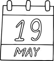 calendario dibujado a mano en estilo garabato. 19 de mayo. día, fecha. icono, elemento adhesivo para el diseño. planificación, vacaciones de negocios vector