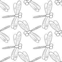 dragonfly seamless pattern. hand drawn doodle style. , minimalism, monochrome, sketch. insect, flies wallpaper digital paper wrapping textile texture vector