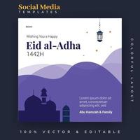 diseño de publicaciones en redes sociales de eid al adha. una buena plantilla para publicidad en las redes sociales. perfecto para publicaciones de venta en redes sociales y anuncios web en Internet. vector