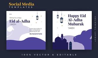diseño de publicaciones en redes sociales de eid al adha. una buena plantilla para publicidad en las redes sociales. perfecto para publicaciones de venta en redes sociales y anuncios web en Internet. vector