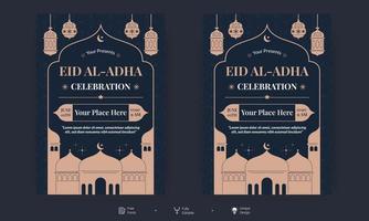 folleto de eid al adha. eid, ramadan kareem conjunto de carteles o diseño de invitaciones. tarjeta de felicitación retro decorativa o diseño de diseño de invitación vector