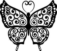 hermosa e intrincada ilustración de mariposa vectorial de contorno ornamental en blanco y negro aislada en un fondo blanco para diseño gráfico, textil, tipografía, pancarta, postal, libro de colorear vector