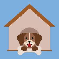Cute dog in a doghouse with a bone vector