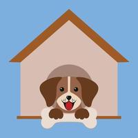 Cute dog in a doghouse with a bone vector