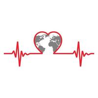 Illustration of a heart with a globe and a pulse vector