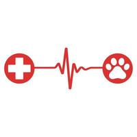 emblema veterinario de pata de perro y cruz médica en un círculo con pulso vector