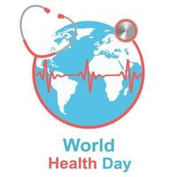 World Health Day illustration.Globe and stethoscope with pulse. vector