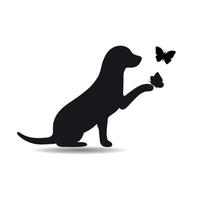 Dog plays with flying butterflies vector