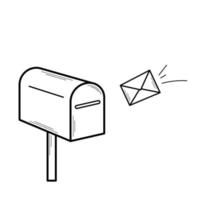 Mailbox with a letter. Vector illustration of mail delivery with envelope in doodle sketch style.