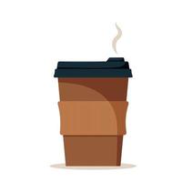 Coffee cup. Disposable paper or plastic cup with hot coffee. Vector illustration in flat cartoon style.