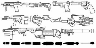 Black and white vector guns and bullets