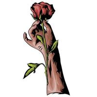 hand holding a rose vector White background