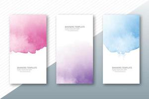 Abstract colorful watercolor paint cloud texture banner set vector