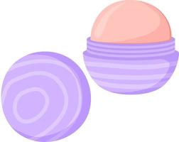 Round egg lip balm. Pink make up product. Stock vector illustration isolated on white background.