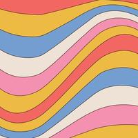 Warped wavy stripes in retro colors. 70s style groovy background. Vector hand drawn illustration with linear contour.