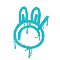 Graffiti image - smoking rabbit sprayed in blue over white. Urban street wall art. Abstract modern angry character decoration performed. Isolated textured Vector Illustration.