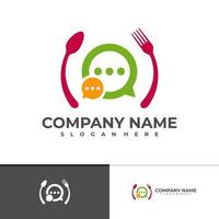 plantilla de vector de logotipo de chat de comida, conceptos creativos de diseño de logotipo de chat de comida