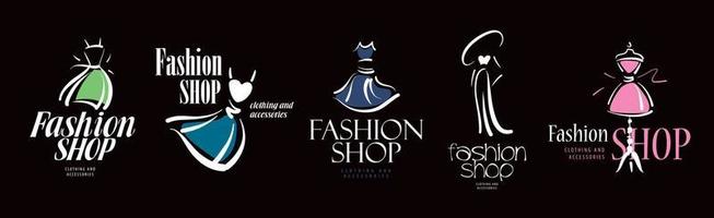 A set of vector drawn Fashion logos on a black background
