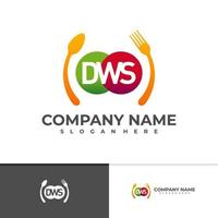 Food D W S logo vector template, Initial D W S logo design concepts