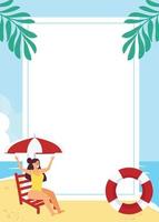 Girl on beach with deck chair  Summer Background vector